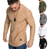 Men's T Shirts Long Sleeve Casual T-Shirt For Men Solid Color Pullovers Pleated Crew Neck Basic Tops Spring Soft Fashion Male