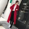 Trench-Coats Femme Automne Coréen Femmes Rouge Trench-Coat Avec Ceintures Élégant Double Boutonnage À Manches Longues Revers Mi-long Coupe-Vent Femme 230211