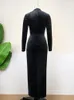 Party Dresses Black Velvet Dresses Elastic High Waist Women Long Sleeve Glitter Sexy Ladies Navel Pleated Slit Evening Party Dress 4XL Outfits 230211