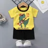 Conjuntos de roupas de boutique, shorts de manga curta para crianças, terno verão, meninos, meninas, camiseta, conjunto de duas peças, anos de idade