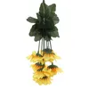 Fleurs décoratives artificielles 7 têtes branche de simulation de tournesol en soie jaune/Bouquet F; Loral pour bureau fête jardin El décor de mariage