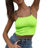 Women's Tanks Women T-Shirt Summer Sexy Ladies Halter Metal Sling Chain Slim Skinny Tops Fashion Hip Hop Girl Cool Short Streetwear Black