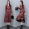 Casual Dresses Vintage Printed Dress For Women Autumn And Winter 2023 Temperament Slim Retro Knitted Big Pendulum Ladies Elbise T703