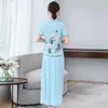 Dwuczęściowa sukienka Panie Cheongsam dwuczęściowy garnitur Summer Mom Chinese Chinese Style Short-Sleeved Shirt Modna moda elegancka szczupła