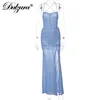 Robes décontractées Dulzura Ruché Femmes Mesh Sheer Patchwork Pure Maxi Robe Slit Slit Lace Up Dos Nu Moulante Sexy Streetwear Beach 2021 Été T230210