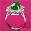 Med sidogenar vintage sliver ringar kvinnor lyxiga smycken smaragd ￤delstenar jade ring oval gr￶n blomma justerbar f￶r kvinnlig mamma dha6y