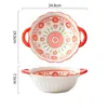 Bowls Bohemia Ceramic Binaural Bowl Soup Ramen National Style Heat-Resisting Tableware High-Capacity Pretty Kitchenware
