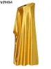 Sukienki imprezowe vonda bohemian kobiety elegancka seksowna sukienka z rękawami Sukienka Summer luźne satynowe satynowe szat