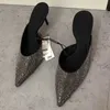 Sandalias ZA 2023, zapatos de tacón con diamantes de imitación para mujer, tacones altos sexis para mujer, mulas con punta en pico, zapatillas de lujo para mujer G230211