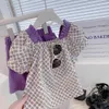 Ensemble de vêtements violets pour enfants, tenue d'été à motif Floral, short, survêtement PC, vêtements à la mode pour bébés filles