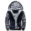 Men's Hoodies Winter And Cashmere Camouflage Hooded Sweatshirt Large Size Slim Thick Warm Single Coat Color Dark Blue / Light Gray