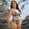 Maillot de bain grande taille grosse femme maille trois pièces imprimé bikini fendu