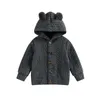 Jacken Kleinkind Kinder Baby Jungen Frühling Herbst Bärenohren Kapuzenpullover Einfarbig Langarm Button-Down-Mantel Strickjacke 2-7T