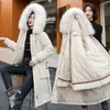 여자 트렌치 코트 여성 파카 파카 긴 겨울 재킷 후드 -30도 눈 착용 의류 디자인 분리 가능한 모피 가늘어 두꺼운 면화 패드