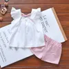 Girls Clothing Sets pasgeboren modekleding voor meisjesblaadjesmouw T -shirt shorts stukken Kids katoenset zomer outfits