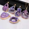 Pendant Necklaces Natural Agate Geode Piece Hollowed Out Necklace Amethyst Original Stone Inlaid With Gilt Edge Irregular Healing Jewe