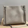 Роскошная дизайнерская сумка для плеча классическая женская сумочка высококачественная черная серебряная цепь Тота Женщина покупки ручной сумки с морщинистыми винтажными масляными восковыми кожа