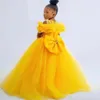 Girl Dresses Yellow Puffy Little Kids Birthday Party Jewel Neck Ruffles Mother And Princess Flower Girls Gowns Toddler Prom Dres