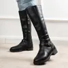 Boots Thigh high Boots brown Women Vintage leather Square Heel Zipper knee height buckle Boot Keep Warm Round Toe Shoes British Style 230211