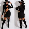 Sukienki swobodne Anjamanor Nieregularny pusty z długim rękawem sukienka BodyCon Sexy Club Stroje dla kobiet Czerwone Czarne Rib Knit Mini sukienki D6-CB29 T230210