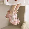 Dress Shoes Cross Strap Women High Heels Mary Jane Pumps Party Wedding Cosplay White Pink Black Ruffles Bow Princess Cosplay Lolita Shoes 230210