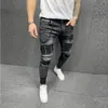 Męskie dżinsy męskie Utrzymane spodnie mody Elastano chude szczupłe kieszenie na plasterowe dżinsy dla mężczyzn Street Broken Black Denim Spodni 230211