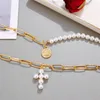 Pendant Necklaces Necklace Hip-Hop Retro Pearl Punk Simple European And American Dark Style Cross Clavicle Chain