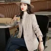 Costumes pour femmes Femmes Veste Mode Double Boutonnage Tweed Check Blazer Manteau Vintage Manches Longues Poches Vêtements d'extérieur pour femmes Streetwear Top Q140