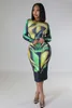 Casual Dresses ANJAMANOR Fashion 3D Body Print Bodycon Dress Sexy Night Club Outfits for Women 2023 Spring Long Sleeve Midi Dresses D85-CZ24 T230210