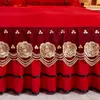 Bed Skirt Red Crystal Velvet Princess Wedding Bedding Thicken Soft Bedspreads Lace Embroidered Bed Skirt Linen Mattress Cover Pillowcases 230211