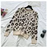 Tvådelad klänning HMA Women's Long Sleeve Knit Leopard Pullover Sweaterselastic Midje Pants Set Fashion Trousers Two Piece Costumes Outfit 230210