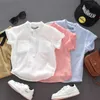 Camisetas camisetas de camisa curta infantil camisa de linho de algodão de verão roupas de moda fina de moda t230209