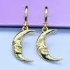 Hoop örhängen unik design guldpläterad kopparmåne stjärna ansikten hänge hängande klipp på för kvinnor