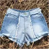 Jeans European American Summer Shorts Tight Sexy Panels fransade mid-rise byxor Legs Women's Denim Shorts 9055