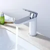 Badrumsvaskar kranar Tap Basin Mixer för tvättstuga och spak kallt vatten kran Vit finish fast mässing