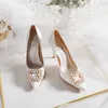 Sandaler Spring och Autumn New Stiletto Sandaler Square Buckle Pearl Rhinestone Wedding Shoes Sexy Red High Heels Female 8cm Heel G230211