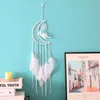 Decoratieve beeldjes Objecten Moon Dream Catcher Handmade catchers Wall Art Pendant voor meisjeskamer slaapkamer kinderkamer tuin verjaardag cadeausdec