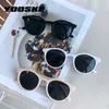 Sunglasses YOOSKE Round Sunglasses Women Brand Designer Vintage Small Sun Glasses Ladies Korean Style Shades Black Eyewear L2403