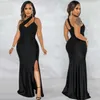 Vestidos informales ANJAMANOR Elegante vestido de noche sexy para mujer Vestidos de fiesta Recorte negro Un hombro sin respaldo Split Vestido largo largo D42-DA33 T230210