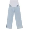 Jeans Femme 8992 107 CM Côté Split Denim Maternité Droit Long Jeans Jambe Large Pantalon Lâche Vêtements pour Femmes Enceintes Chic Ins Grossesse 230211