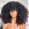 Mongol afro kinky encaracolado perucas de cabelo humano com franja curto brasileiro remy cabelo humano máquina feita perucas para preto feminino sem cola natural preto 1b