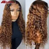 Transparent HD Lace 5x5 '' Pu Silk Base Wig Malaysian Water Wave Ombre Highlight Brown Blonde Top Human Hair