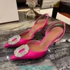 Cuir véritable Semelle extérieure cutanée Amina muaddi Sandales Chaussures habillées Begum Bobine de chaussures ornée de cristaux Talons sandales chaussures pour femmes Designers de luxe Slingbacks