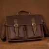 Briefcases Vintage Handmade Crazy Horse Leather Handbag Large Capacity Briefcase For Men 15" Laptop Bag Work Business 230211