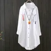 Women's Blouses Shirts Spring Autumn Oversized Lapel White Embroidery Cotton Shirt Lady Elegant Fashion Buttons Cardigan Top Women Loose Casual Blouse 230211