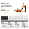 Sandalen Neue Mode Spitze Pumps mit hohen Absätzen im Herbst Glänzende Kristall-Bowknot-Rückenriemen-Partyschuhe Orange Heels Sandalen Elegante Damen G230211