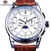 Forsining Moonphase Calendar Display Brown Leather ShangHai Automatic Movement Mens Watches Top Brand Luxury Mechanical Watches276I