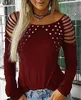 Blouses Femmes Chemises Femmes Rivet Paillettes Épaule Froide Mode Dames À Manches Longues Creux Blouse Femme Solide Pulls Top Plus Taille 5XL 230211