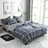 Bedding Sets 2023 Algodão longo de algodão de quatro peças Felas de cama e padrão de lua Plain Light Luxury Style Luxury Blue Plaid Color