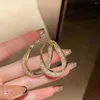 Hoop oorbellen 1 paar goud kleur metaal holle kristal vrouwen mode sieraden luxe geometrisch rooster big cirkel oordingen femme